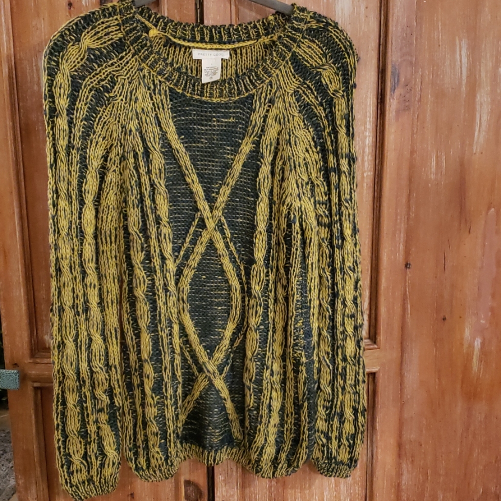 Pretty Good Green & Gold Crew Neck Sweater S M New